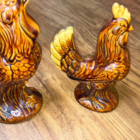Vintage drop glaze ceramic rooster and chicken set 12 inch - Picture 3 of 7